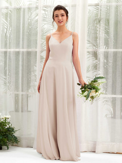 Carlyna Elsa A-Line Champagne Bridesmaid Dress Maxi Sleeveless V-Neck Dress Front View #color_champagne