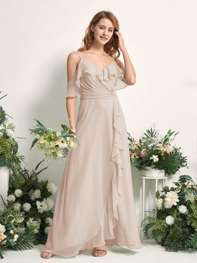 Carlyna Yvette A-Line Champagne Bridesmaid Dress Maxi Sleeveless V-Neck Dress #color_champagne