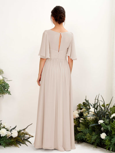 Carlyna Odette A-Line Champagne Bridesmaid Dress Maxi Short Sleeve V-Neck Dress #color_champagne