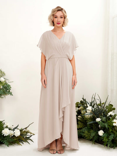 Carlyna Soleil A-Line Champagne Bridesmaid Dress Maxi Short Sleeve V-Neck Dress #color_champagne
