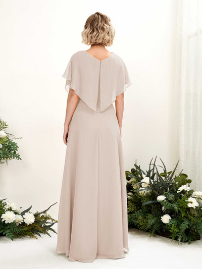 Carlyna Soleil A-Line Champagne Bridesmaid Dress Maxi Short Sleeve V-Neck Dress #color_champagne