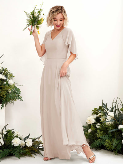 Carlyna Winnie A-Line Champagne Bridesmaid Dress Maxi Short Sleeve V-Neck Dress #color_champagne