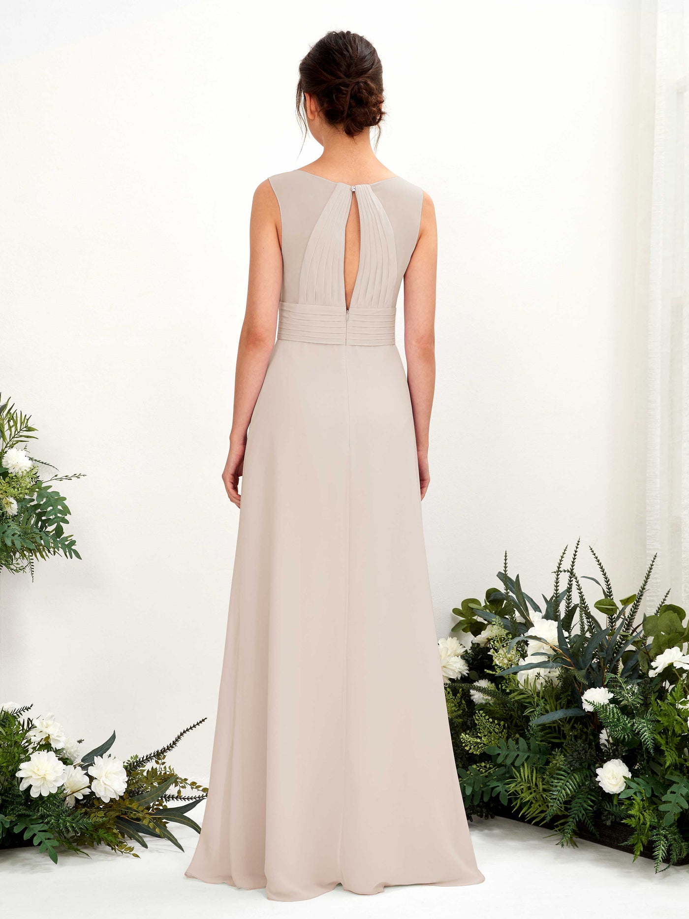A-line V-neck Sleeveless Chiffon Bridesmaid Dress - Champagne (81220916)#color_champagne