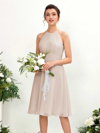 Carlyna Cathie A-Line Champagne Bridesmaid Dress Knee-Length Sleeveless Round Neck Dress Front View #color_champagne