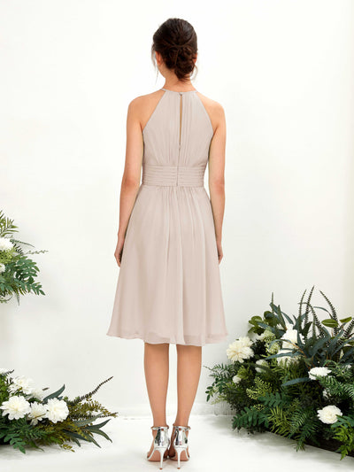 Carlyna Cathie A-Line Champagne Bridesmaid Dress Knee-Length Sleeveless Round Neck Dress Back View #color_champagne