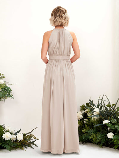 Carlyna Eden A-Line Champagne Bridesmaid Dress Maxi Sleeveless Round Neck Dress Back View #color_champagne