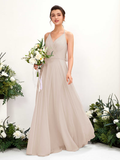 Carlyna Launo A-Line Champagne Bridesmaid Dress Maxi Sleeveless V-Neck Dress #color_champagne