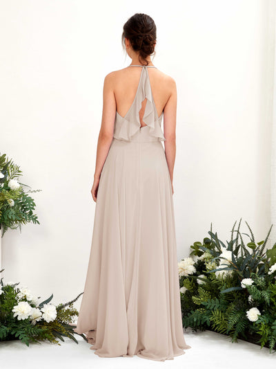Carlyna Launo A-Line Champagne Bridesmaid Dress Maxi Sleeveless V-Neck Dress #color_champagne