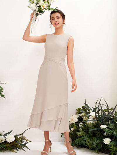 Carlyna Raina Mermaid Champagne Bridesmaid Dress Midi Sleeveless Round Neck Dress #color_champagne