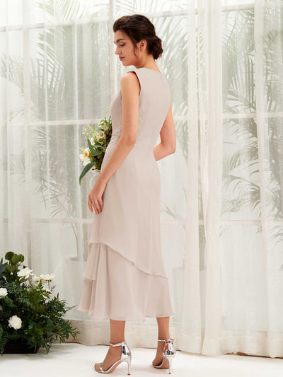 Carlyna Raina Mermaid Champagne Bridesmaid Dress Midi Sleeveless Round Neck Dress #color_champagne