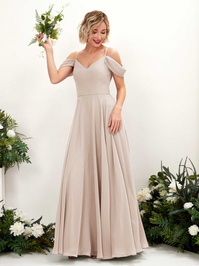 Carlyna Kauku A-Line Champagne Bridesmaid Dress Maxi Sleeveless V-Neck Dress #color_champagne