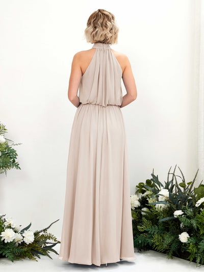 Carlyna Bess A-Line Champagne Bridesmaid Dress Maxi Sleeveless Halter Dress Back View #color_champagne