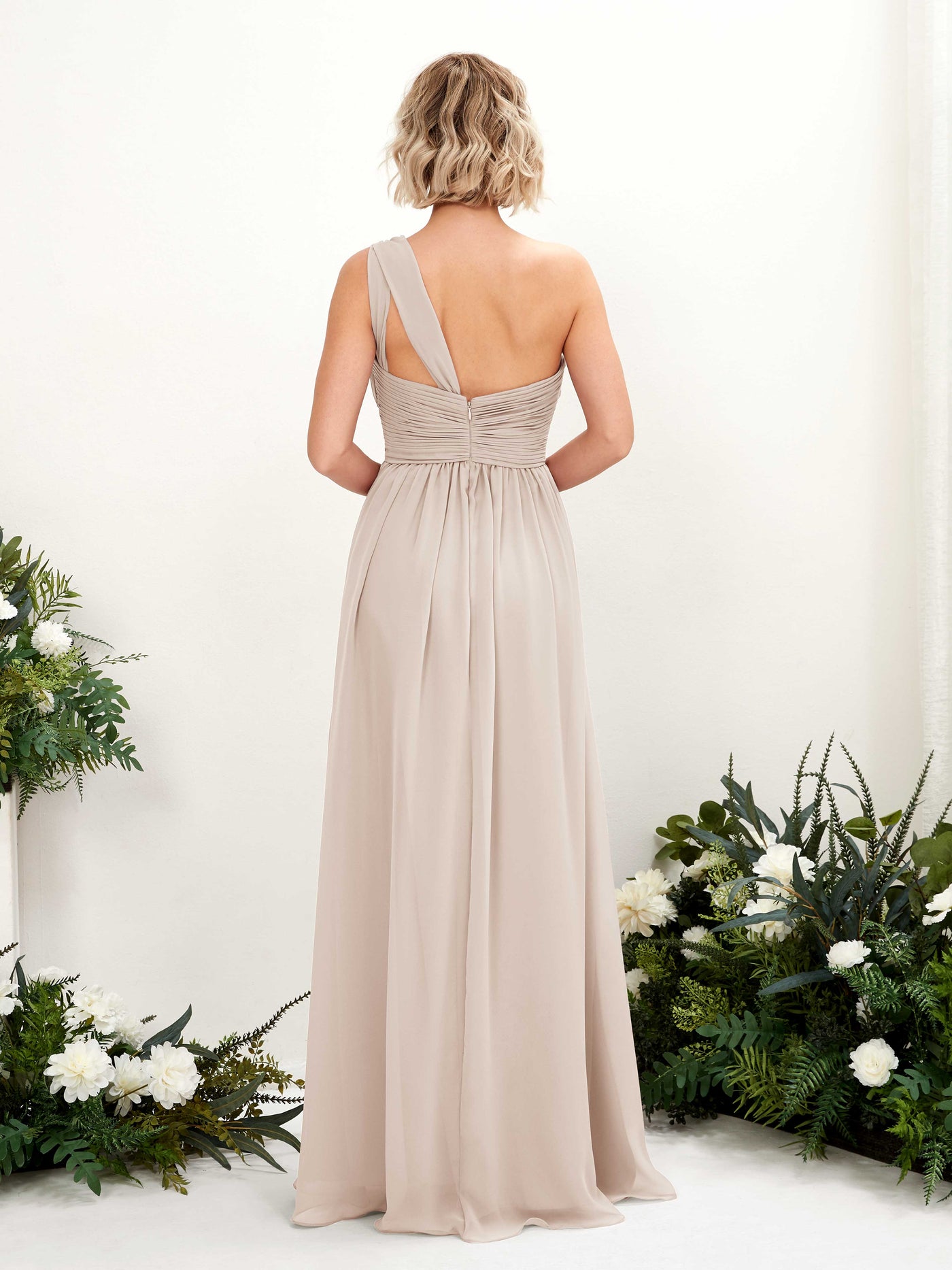 One Shoulder Sleeveless Chiffon Bridesmaid Dress - Champagne (81225016)#color_champagne
