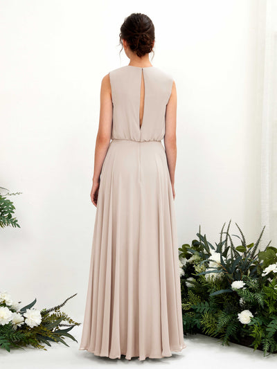 Carlyna Alma A-Line Champagne Bridesmaid Dress Maxi Sleeveless Round Neck Dress Back View #color_champagne