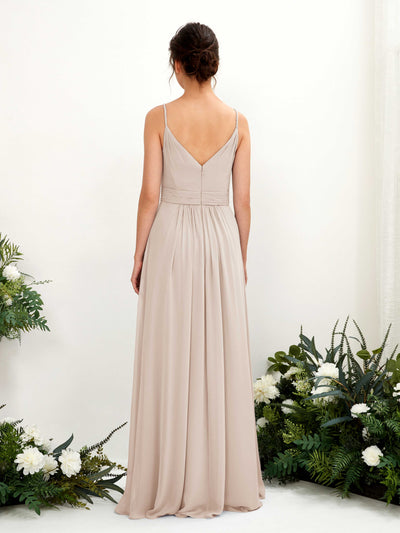 Carlyna Dira A-Line Champagne Bridesmaid Dress Maxi Sleeveless V-Neck Dress Back View #color_champagne