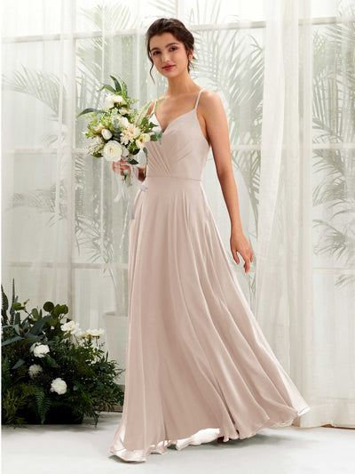 Carlyna Naura A-Line Champagne Bridesmaid Dress Maxi Sleeveless V-Neck Dress #color_champagne