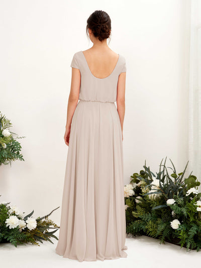 Carlyna Pauline A-Line Champagne Bridesmaid Dress Maxi Cap Sleeve V-Neck Dress #color_champagne