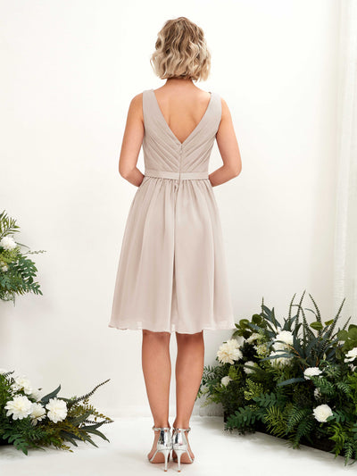 Carlyna Natasha A-Line Champagne Bridesmaid Dress Knee-Length Sleeveless V-Neck Dress #color_champagne
