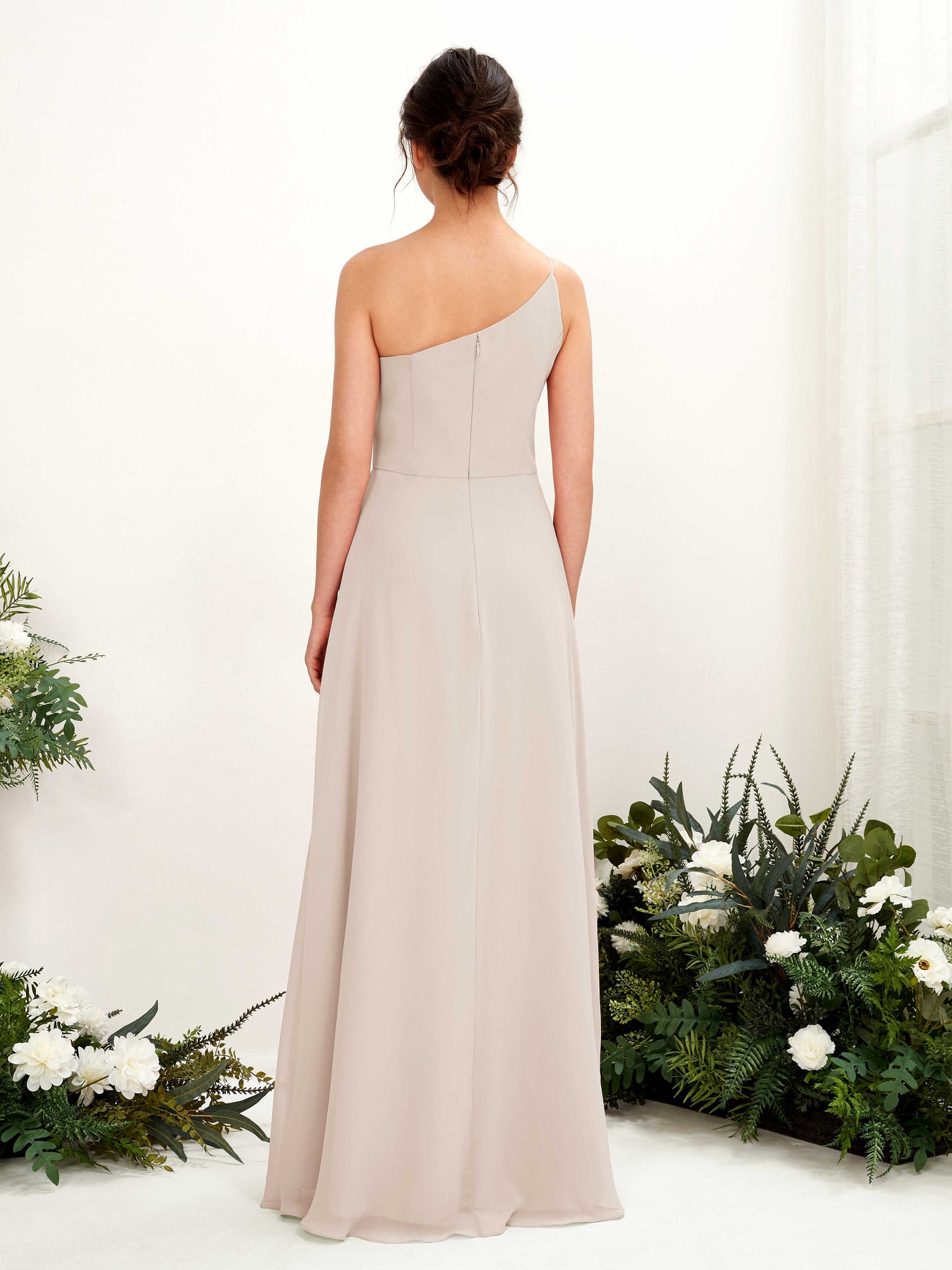 One Shoulder Sleeveless Chiffon Bridesmaid Dress - Champagne (81225716)#color_champagne