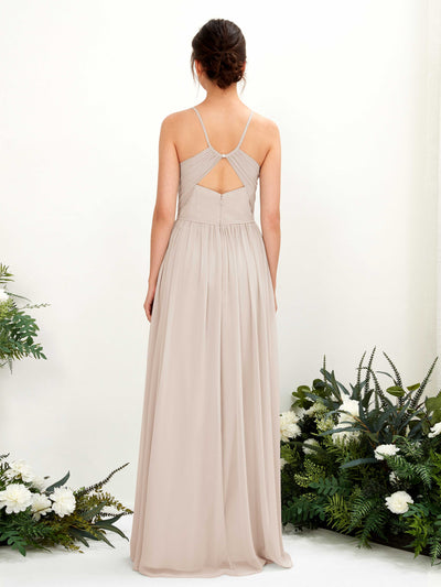 Carlyna Angela A-Line Champagne Bridesmaid Dress Maxi Sleeveless V-Neck Dress Back View #color_champagne