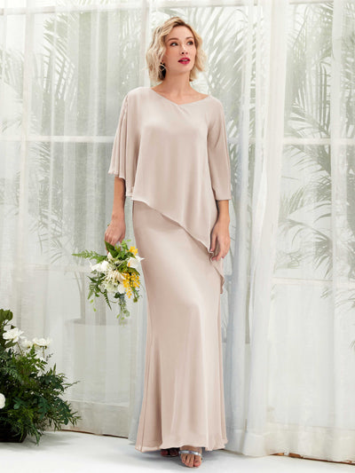 Carlyna Violaine A-Line Champagne Bridesmaid Dress Maxi Three Quarter Sleeve V-Neck Dress #color_champagne