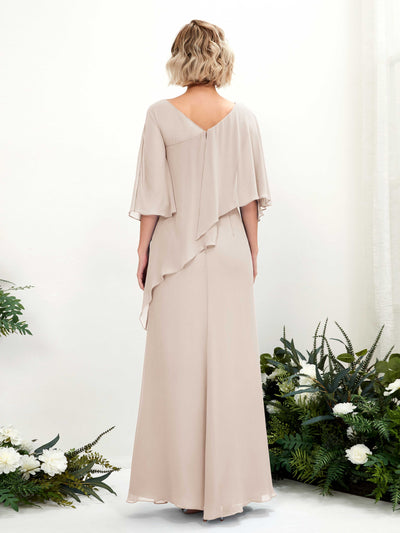 Carlyna Violaine A-Line Champagne Bridesmaid Dress Maxi Three Quarter Sleeve V-Neck Dress #color_champagne