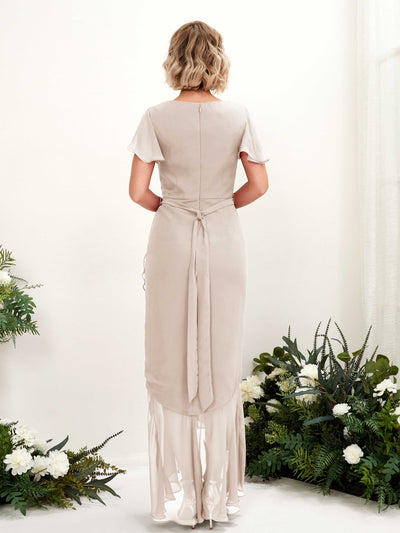 Carlyna Eartha Mermaid Champagne Bridesmaid Dress Maxi Cap Sleeve V-Neck Dress Back View #color_champagne