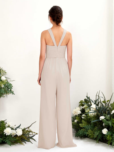 Carlyna Hilona Jumpsuit Champagne Bridesmaid Dress Maxi Sleeveless V-Neck Dress Back View #color_champagne