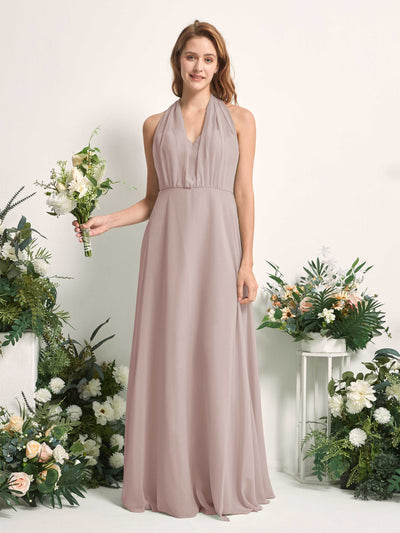 Carlyna Carolyn Convertible Taupe Bridesmaid Dress Maxi Sleeveless Sweetheart Dress Front View #color_taupe