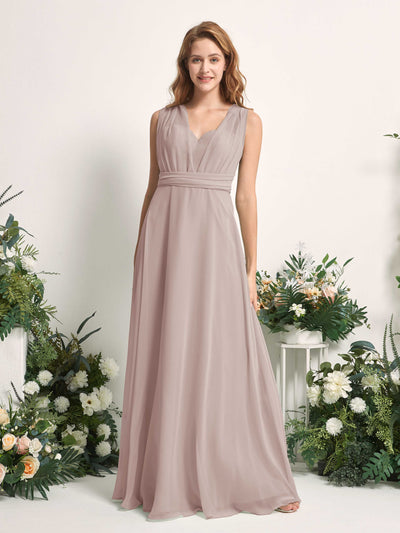 Carlyna Carolyn Convertible Taupe Bridesmaid Dress Maxi Sleeveless Sweetheart Dress Side View 3 #color_taupe