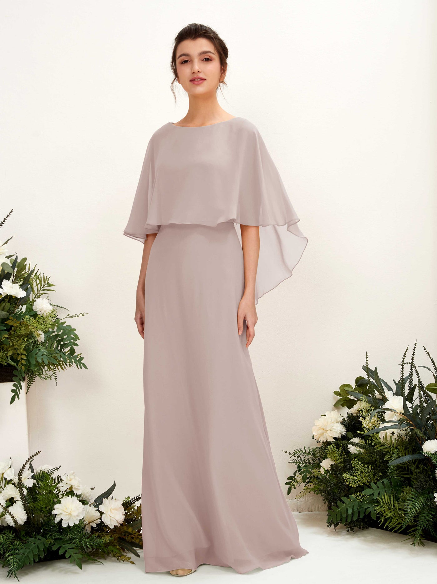 A-line Bateau Sleeveless Chiffon Bridesmaid Dress - Taupe (81222024)#color_taupe