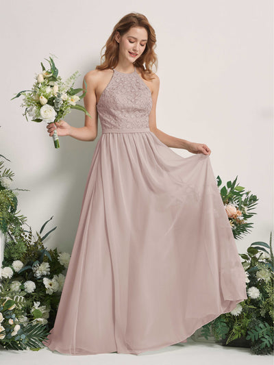 Carlyna Denise A-Line Taupe Embroidered Bridesmaid Dress Maxi Sleeveless Round Neck Dress Front View #color_taupe