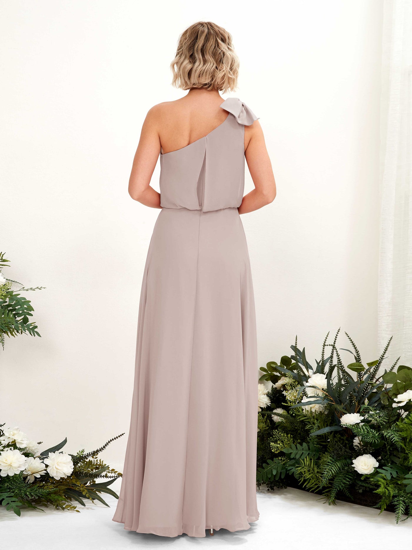 A-line One Shoulder Sleeveless Chiffon Bridesmaid Dress - Taupe (81225524)#color_taupe