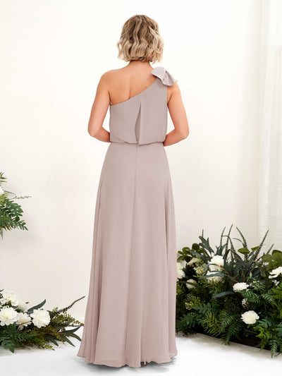 Carlyna Laurel A-Line Taupe Bridesmaid Dress Maxi Sleeveless One Shoulder Dress #color_taupe