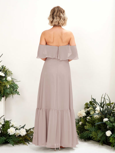 Carlyna Joie A-Line Taupe Bridesmaid Dress Maxi Sleeveless Off the Shoulder Dress #color_taupe