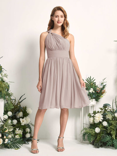 Carlyna Echo A-Line Taupe Bridesmaid Dress Knee-Length Sleeveless One Shoulder Dress Front View #color_taupe