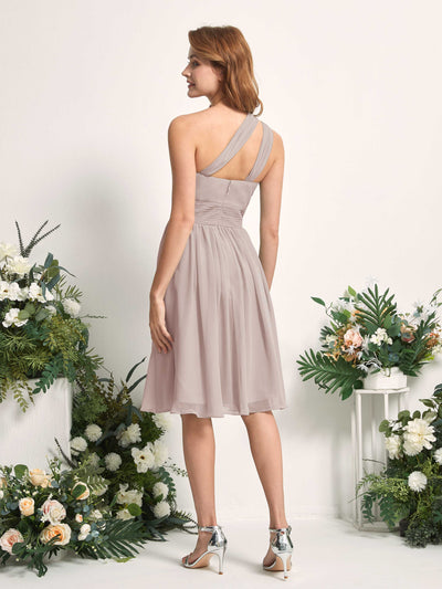 Carlyna Echo A-Line Taupe Bridesmaid Dress Knee-Length Sleeveless One Shoulder Dress Back View #color_taupe