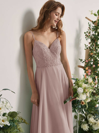 Carlyna Gail A-Line Taupe Beaded Bridesmaid Dress Maxi Sleeveless V-Neck Dress Side View 3 #color_taupe