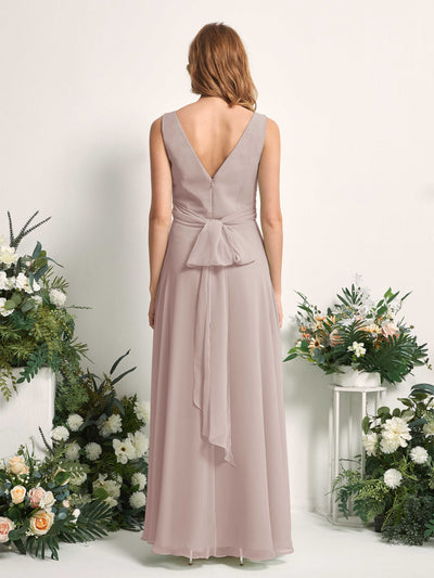 Carlyna June A-Line Taupe Bridesmaid Dress Maxi Sleeveless V-Neck Dress #color_taupe