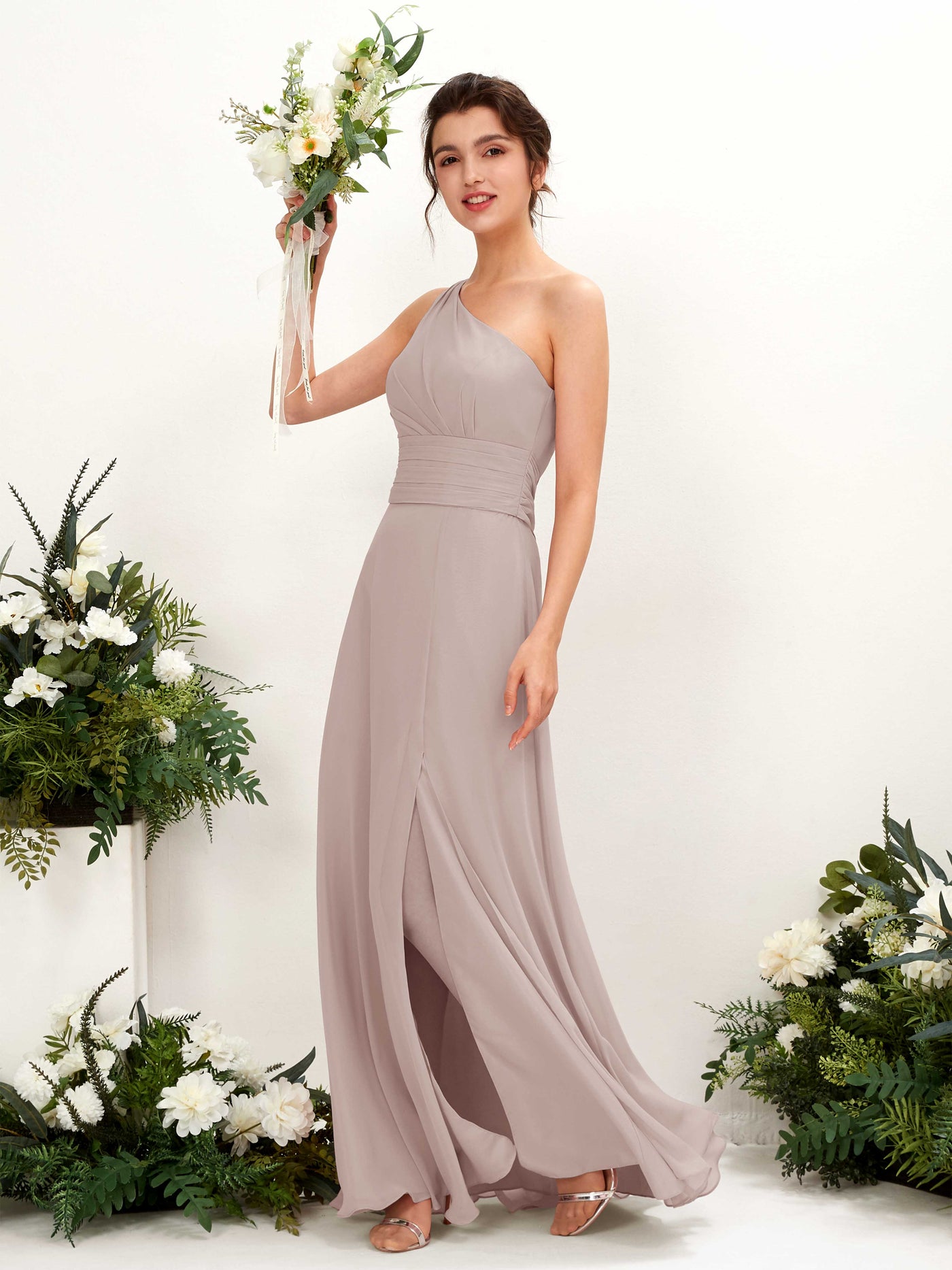 A-line One Shoulder Sleeveless Bridesmaid Dress - Taupe (81224724)#color_taupe
