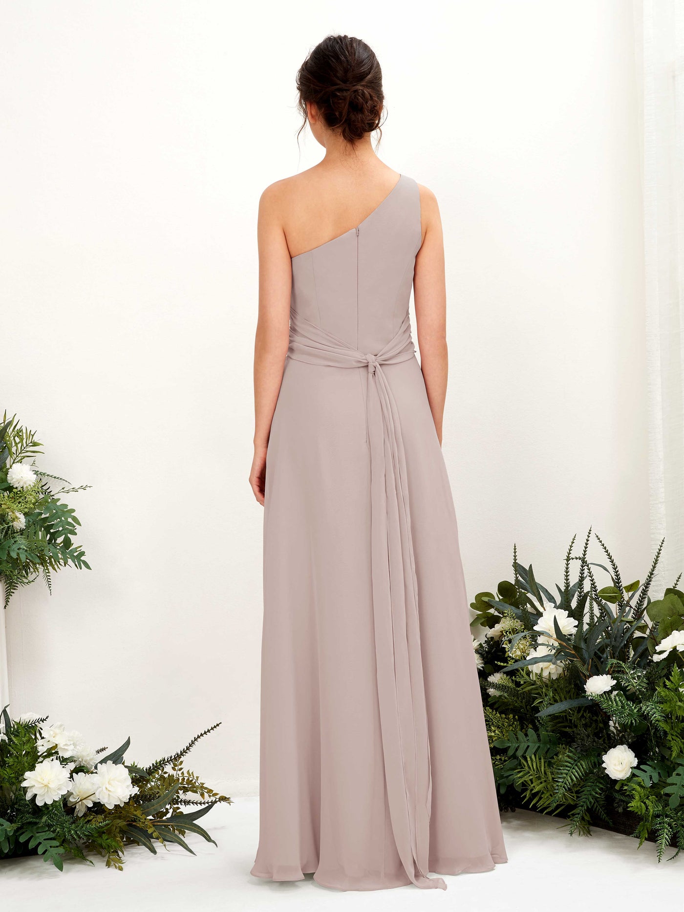 A-line One Shoulder Sleeveless Bridesmaid Dress - Taupe (81224724)#color_taupe