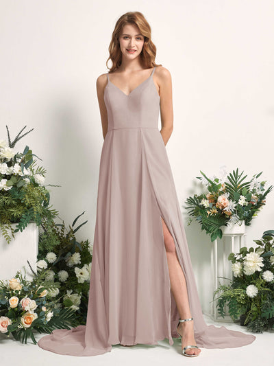 Carlyna Marcia A-Line Taupe Bridesmaid Dress Maxi Sleeveless V-Neck Dress #color_taupe