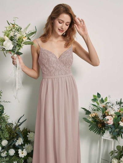 Carlyna Alexandra A-Line Taupe Beaded Bridesmaid Dress Maxi Sleeveless V-Neck Dress Side View 2 #color_taupe