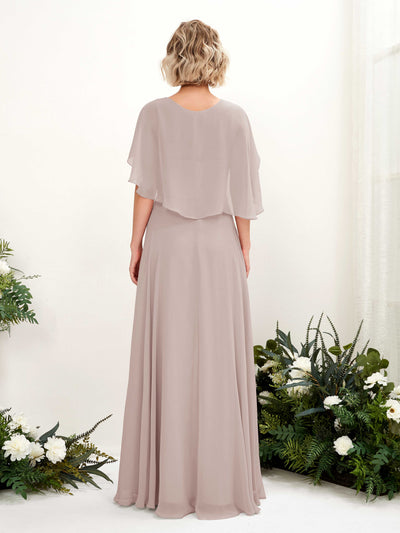 Carlyna Winnie A-Line Taupe Bridesmaid Dress Maxi Short Sleeve V-Neck Dress #color_taupe