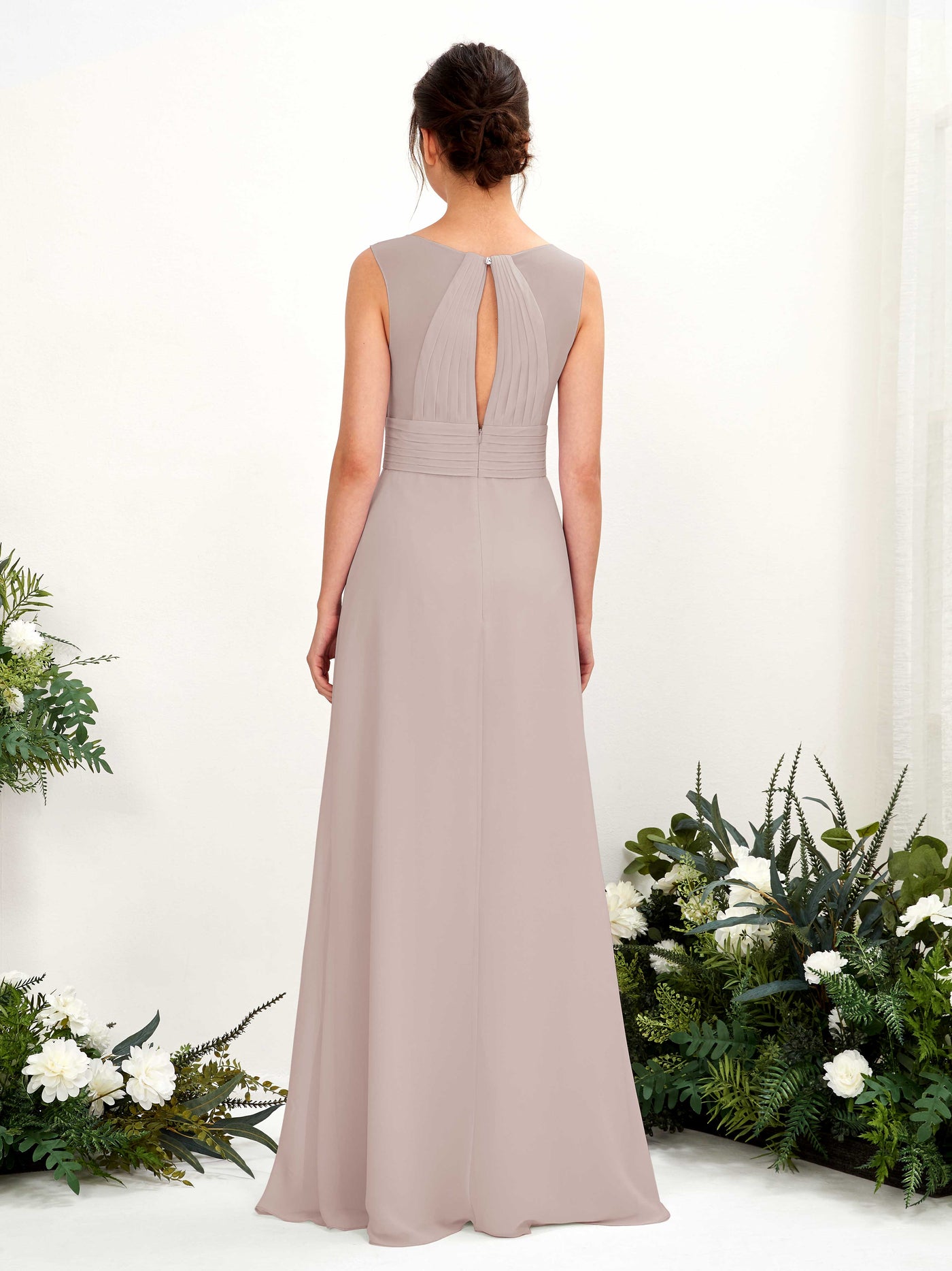 A-line V-neck Sleeveless Chiffon Bridesmaid Dress - Taupe (81220924)#color_taupe