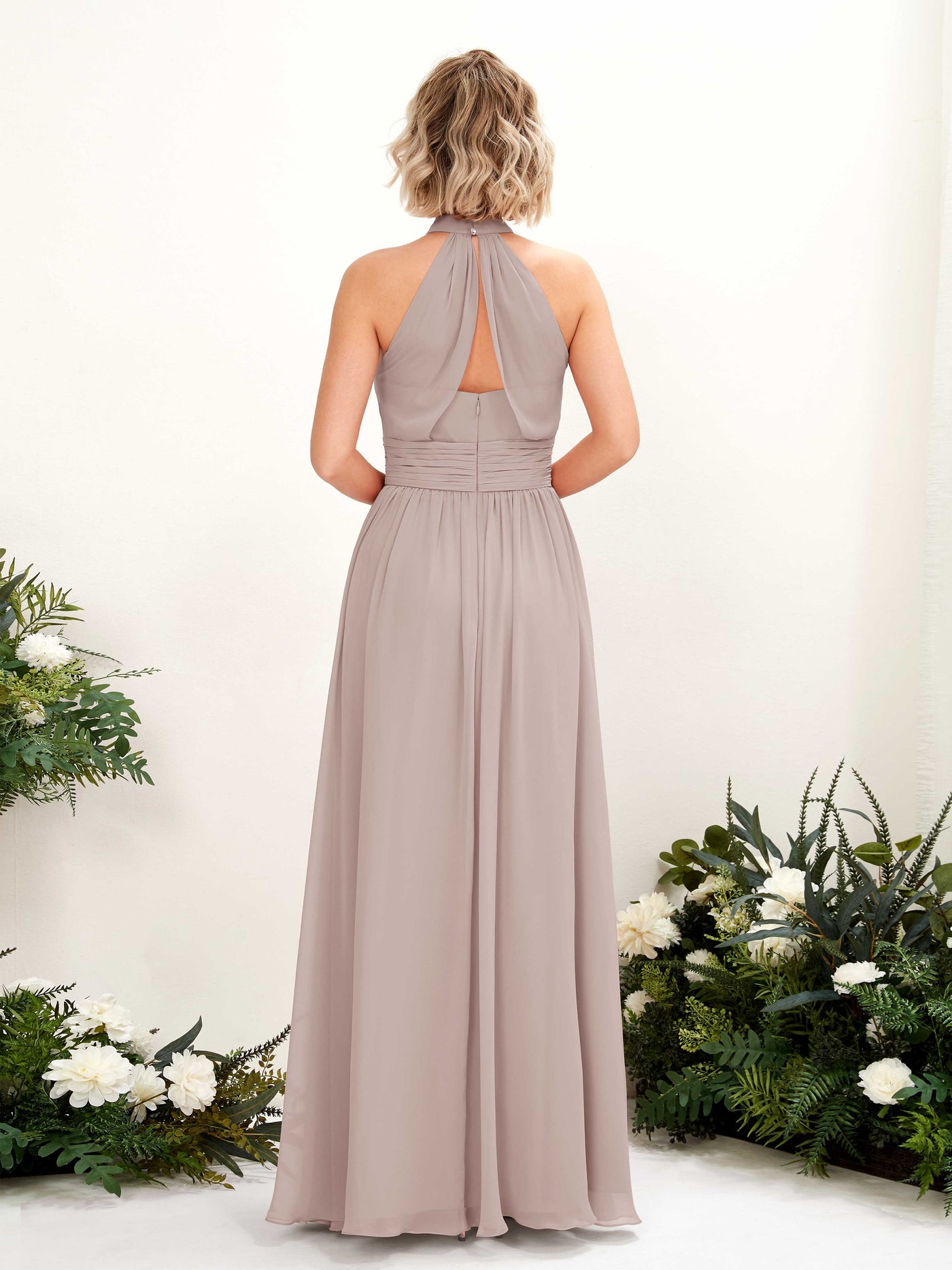 Ball Gown Halter Sleeveless Chiffon Bridesmaid Dress - Taupe (81225324)#color_taupe