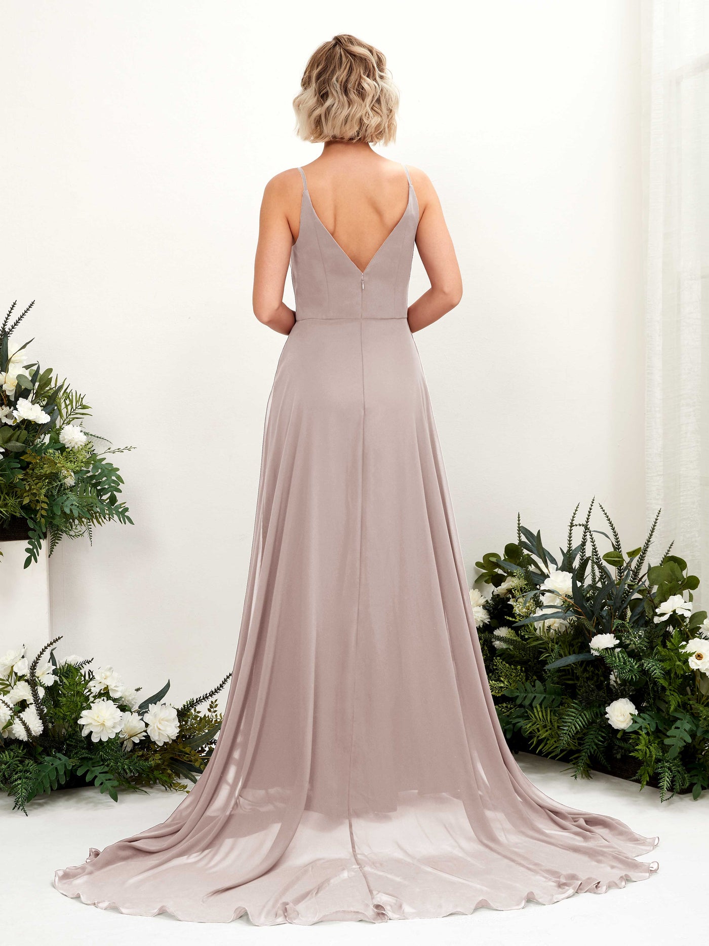 Ball Gown V-neck Sleeveless Bridesmaid Dress - Taupe (81224124)#color_taupe