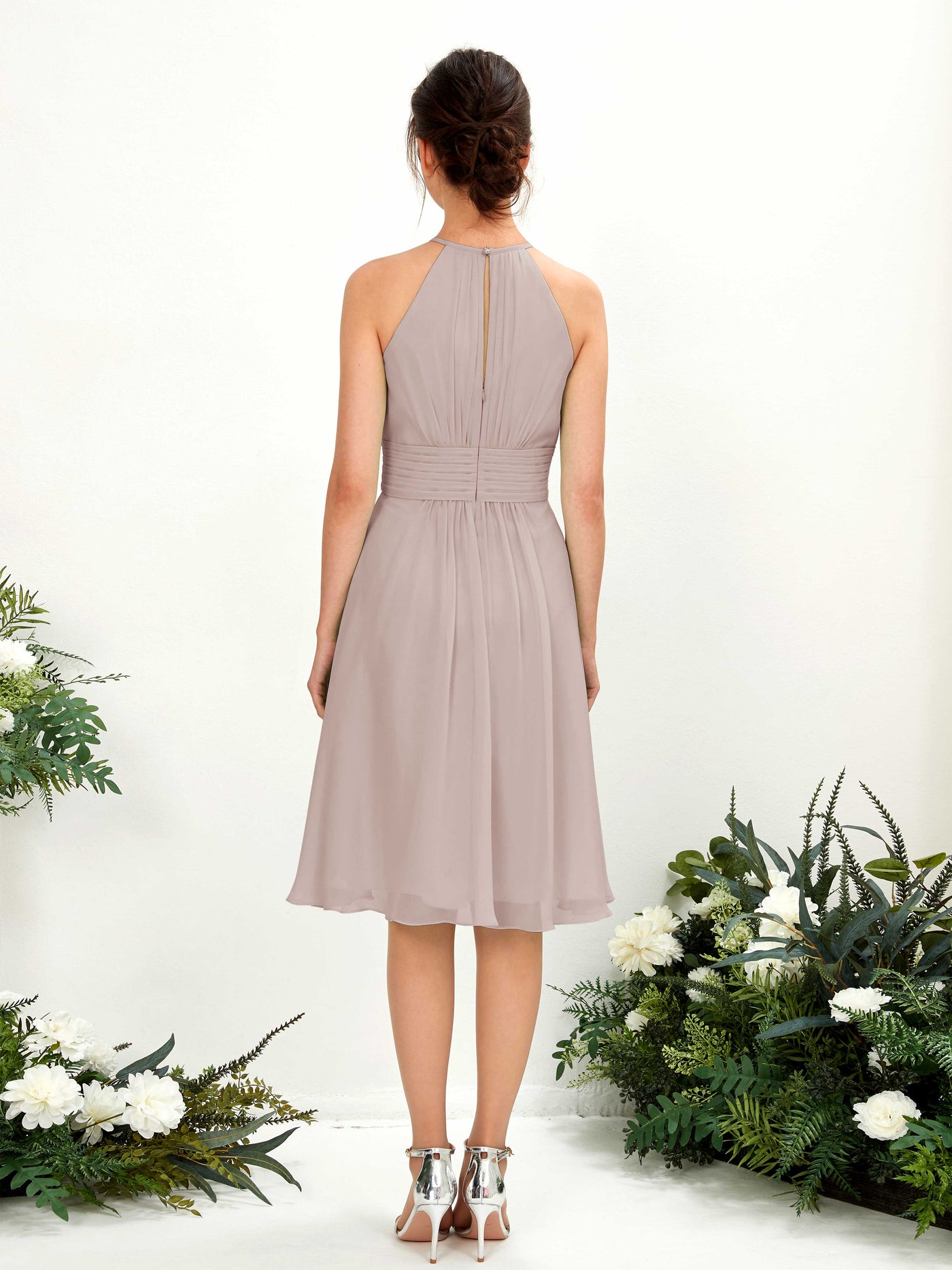 Halter Sleeveless Chiffon Bridesmaid Dress - Taupe (81220124)#color_taupe