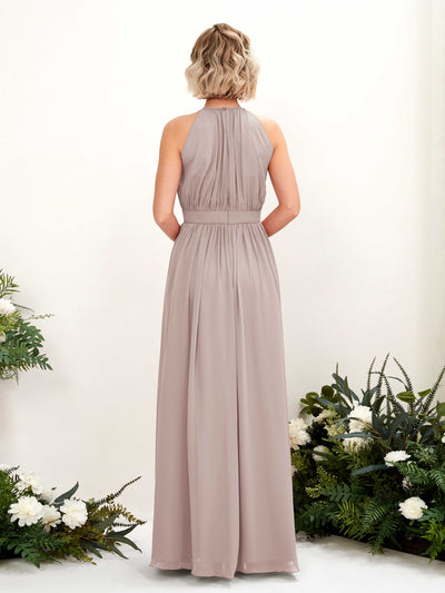 Carlyna Eden A-Line Taupe Bridesmaid Dress Maxi Sleeveless Round Neck Dress Back View #color_taupe