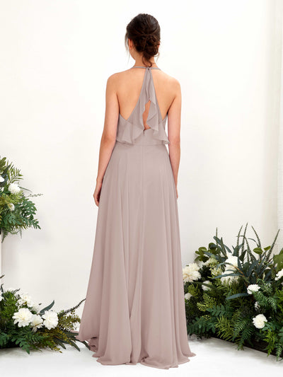 Carlyna Launo A-Line Taupe Bridesmaid Dress Maxi Sleeveless V-Neck Dress #color_taupe